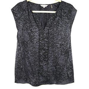 Rebecca Taylor Sleeveless V-neck Blouse Steel Blue Grey/Black Print Size 6